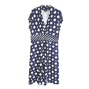 ILE NEW YORK NAVY BLUE BEIGE GEOMETRIC DESIGN PLUS SZ 16 CASUAL PARTY WORK DRESS